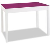 Mesa de cocina extensible de carro - 110x70 cm (170x70 cm) - estructura y extensión color blanca - tapa cristal color berengena
