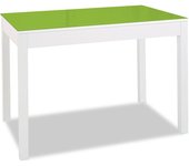 Mesa de cocina extensible de carro - 110x70 cm (170x70 cm) - estructura y extensión color blanca - tapa cristal color verde