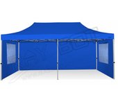 Carpa plegable 3x6 azul con telones laterales y ventanas. acero 40 mm. tejido recubierto de pvc impermeable, repelente al agua de 350gm