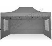 Carpa plegable 3x4,5 grigio con telones laterales y ventanas. acero 30 mm. tejido recubierto de pvc impermeable, repelente al agua de 350gm