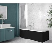 Bañera ducha con mampara de bañera - izquierda - con delantal de bañera negro - 160 x 70 cm - inspiro