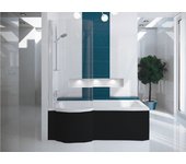 Bañera ducha con mampara de bañera - izquierda - con faldón de bañera negro - 150 x 70 cm - inspiro