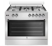 Alpha cocina de gas vulcano lux-90 inox, encendido automático, rustidor, wok, ventilador y temporizador.