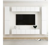 Set de 10 piezas muebles de tv | muebles de salón tv | conjunto salón madera de ingeniería blanco cfw66300