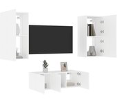 4 piezas muebles de tv | mueble de salón | armario tv de pared con led madera ingeniería blanco cfw39988