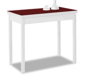 Mesa de cocina extensible de libro sin cajón - 80x40 cm (80x80 cm) - estructura y tapa interior color blanca - tapa superior cristal color burdeos