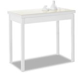 Mesa de cocina extensible de libro sin cajón - 80x40 cm (80x80 cm) - estructura y tapa interior color blanca - tapa superior cristal color beig