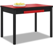 Mesa de cocina extensible 2 alas - 100x60 cm (150x60 cm) - estructura y alas color negra - tapa cristal color rojo