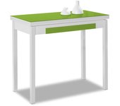 Mesa de cocina extensible de libro - 90x50 cm (90x100 cm) - estructura y tapa interior color blanca - tapa superior cristal color verde