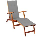 Silla de jardín con reposapiés y cojín de acacia maciza