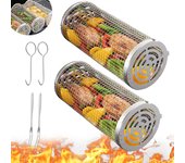 Cestas rodantes para asar al aire libre: parrilla redonda de carbón para barbacoa, cesta de acero inoxidable, parrilla para fogata,(2l)