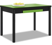 Mesa de cocina extensible 2 alas - 100x60 cm (150x60 cm) - estructura y alas color negra - tapa cristal color verde
