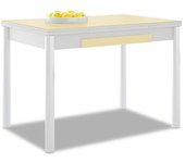 Mesa de cocina extensible 2 alas - 100x60 cm (150x60 cm) - estructura y alas color blanca - tapa cristal color beig
