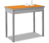 Mesa de cocina extensible de libro sin cajón - 80x40 cm (80x80 cm) - estructura y tapa interior color aluminio - tapa superior cristal color naranja