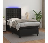 Somier tapizado con colchón y led polipiel negro 90x200 cm