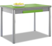 Mesa de cocina extensible 2 alas - 100x60 cm (150x60 cm) - estructura y alas color aluminio - tapa cristal color verde