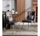 Juego de 2 sillas de comedor con diseño de botones, gris