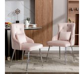 Juego de 2 sillas de comedor con diseño de botón, rosa
