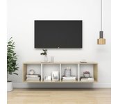 Mueble tv pared | mueble de salón | mesa de tv madera contrachapada blanco roble 37x37x142,5cm cfw19454