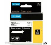 Cinta laminada para rotuladoras rhino dymo id1-12 12 x 5,5 mm negro blanco autoadhesivas (5 unidades)