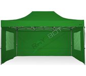 Carpa plegable 3x4,5 verde con telones laterales y ventanas. acero 30 mm. tejido recubierto de pvc impermeable, repelente al agua de 350gm