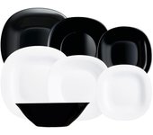Vajilla mesa cuadrada vidrio opal negro y blanco neo carine luminarc