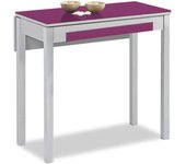 Mesa de cocina extensible 1 ala caida - 80x40 cm (80x60 cm) - estructura y ala caida color aluminio - tapa cristal color berengena