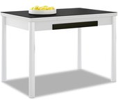 Mesa de cocina extensible 2 alas - 100x60 cm (150x60 cm) - estructura y alas color blanca - tapa cristal color negra