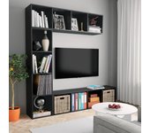 Conjunto librería/mueble tv 3 piezas negro 180x30x180 cm