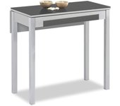 Mesa de cocina extensible 1 ala caida - 80x40 cm (80x60 cm) - estructura y ala caida color aluminio - tapa cristal color grafito