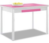 Mesa de cocina extensible 2 alas - 100x60 cm (150x60 cm) - estructura y alas color blanca - tapa cristal color rosa