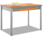 Mesa de cocina extensible 2 alas - 100x60 cm (150x60 cm) - estructura y alas color aluminio - tapa cristal color naranja