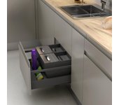 Cubo de basura y reciclaje para cajón de cocina - tapa de acero inoxidable, pp antracita, 900 mm ancho mueble/alto producto mm 235