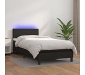 Somier tapizado con colchón y led polipiel negro 90x200 cm