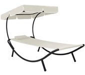 Tumbona de jardín con dosel y almohada blanco crema