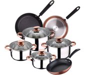 San ignacio set bateria 8 piezas sip + set 3 sartenes sip moma en acero inoxidable,cromado