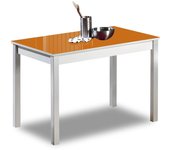 Mesa de cocina fija - 90x50 cm - estructura color aluminio - tapa cristal color naranja