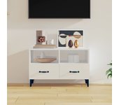 Mueble de tv | mueble de salón | mesa de tv madera contrachapada blanco brillo 80x36x50 cm cfw84379