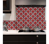 Pack panel antisalpicaduras de aluminio ignífugo satinado para cocina 700x700mm + 2 cenefas lisboa rojo 980x280mm