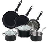 Batería de cocina 5pc + tapas + juego de sartenes en aluminio prensado negro san ignacio