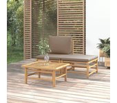 Muebles de jardín de 3 piezas con cojines de bambú color topo.