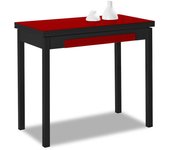 Mesa de cocina extensible de libro - 90x50 cm (90x100 cm) - estructura y tapa interior color negra - tapa superior cristal color rojo