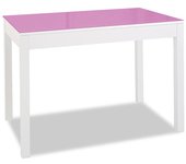 Mesa de cocina extensible de carro - 110x70 cm (170x70 cm) - estructura y extensión color blanca - tapa cristal color fucsia