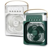 Mini aire acondicionado ventilador klack portatil enfriador aire 4 en 1 - ventilador, humidificador, aromaterapia y luz - 2 unidades - verde y blanco