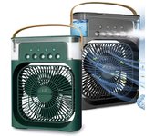 Mini aire acondicionado ventilador klack portatil enfriador aire 4 en 1 - ventilador, humidificador, aromaterapia y luz - 2 unidades - verde y negro