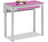 Mesa de cocina extensible 1 ala caida - 80x40 cm (80x60 cm) - estructura y ala caida color aluminio - tapa cristal color fucsia