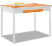 Mesa de cocina extensible 2 alas - 100x60 cm (150x60 cm) - estructura y alas color blanca - tapa cristal color naranja