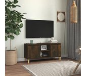 Mueble de tv | mueble de salón | mesa de tv patas madera maciza roble ahumado 103,5x35x50cm cfw80088