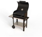 Barbacoa modelo americana talla l + parrilla acero inoxidable + carro l acero con ruedas y bandeja (entera)