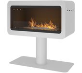 Chimenea de bioetanol blanco de acero con recubrimiento de polvo y frente de vidrio templado chimenea desde el suelo para interiores y terrazas